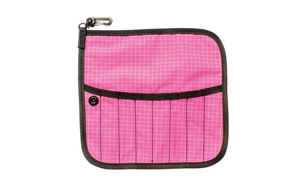 The front of a Tool Pen Wrap in Cerise (pink with white grid) 200 Halcyon.